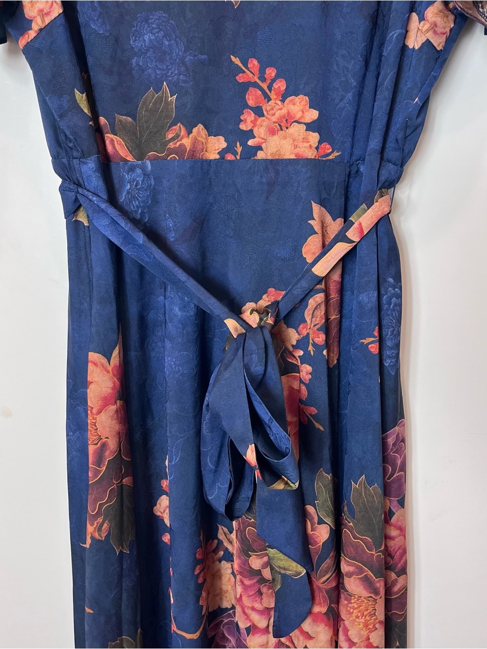 Baltic Born Colina Maxi Dress Navy Blue Floral Women's XL Side Slit Tie Waist - Picture 5 of 11